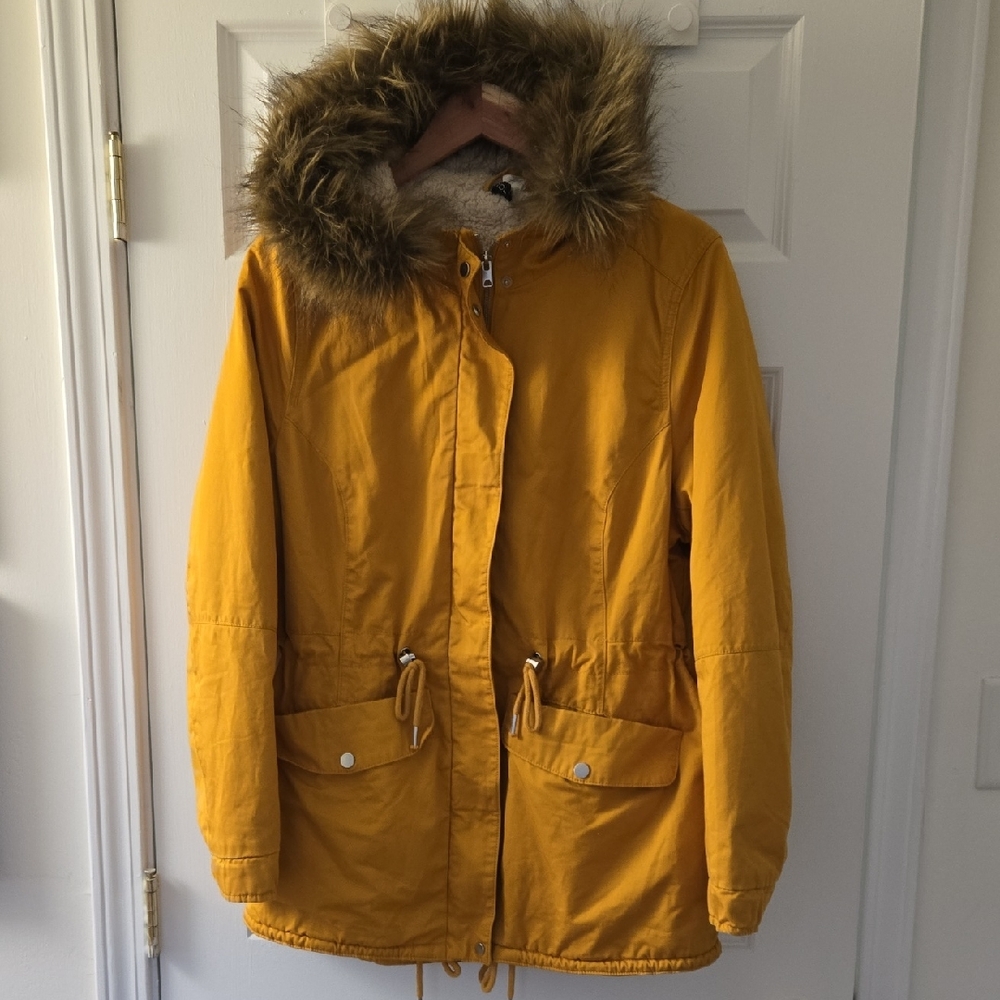 Yellow Parka with Faux Fur Hood